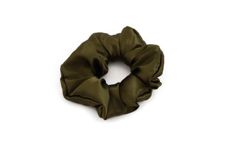 Army Green Satin Scrunchies - XL, Regular and Skinny sizes