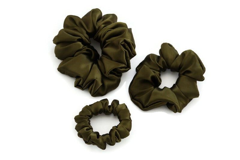Army Green Satin Scrunchies - XL, Regular and Skinny sizes
