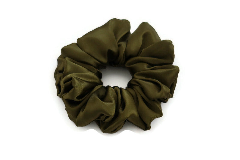 Army Green Satin Scrunchies - XL, Regular and Skinny sizes