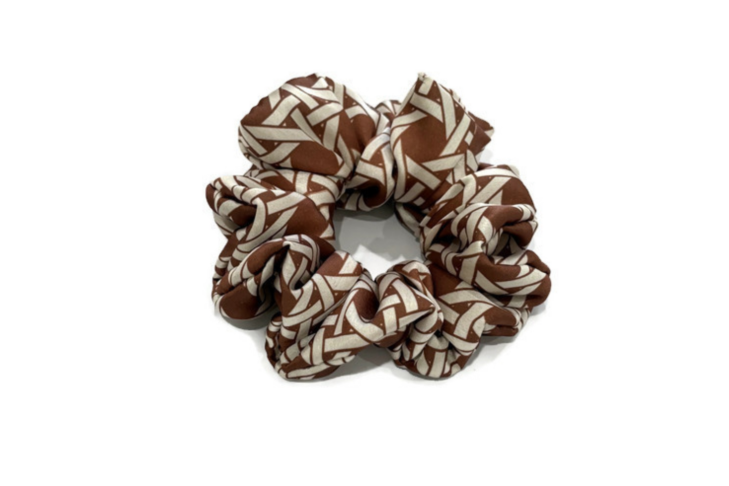 Brown Weave Print Satin Scrunchies