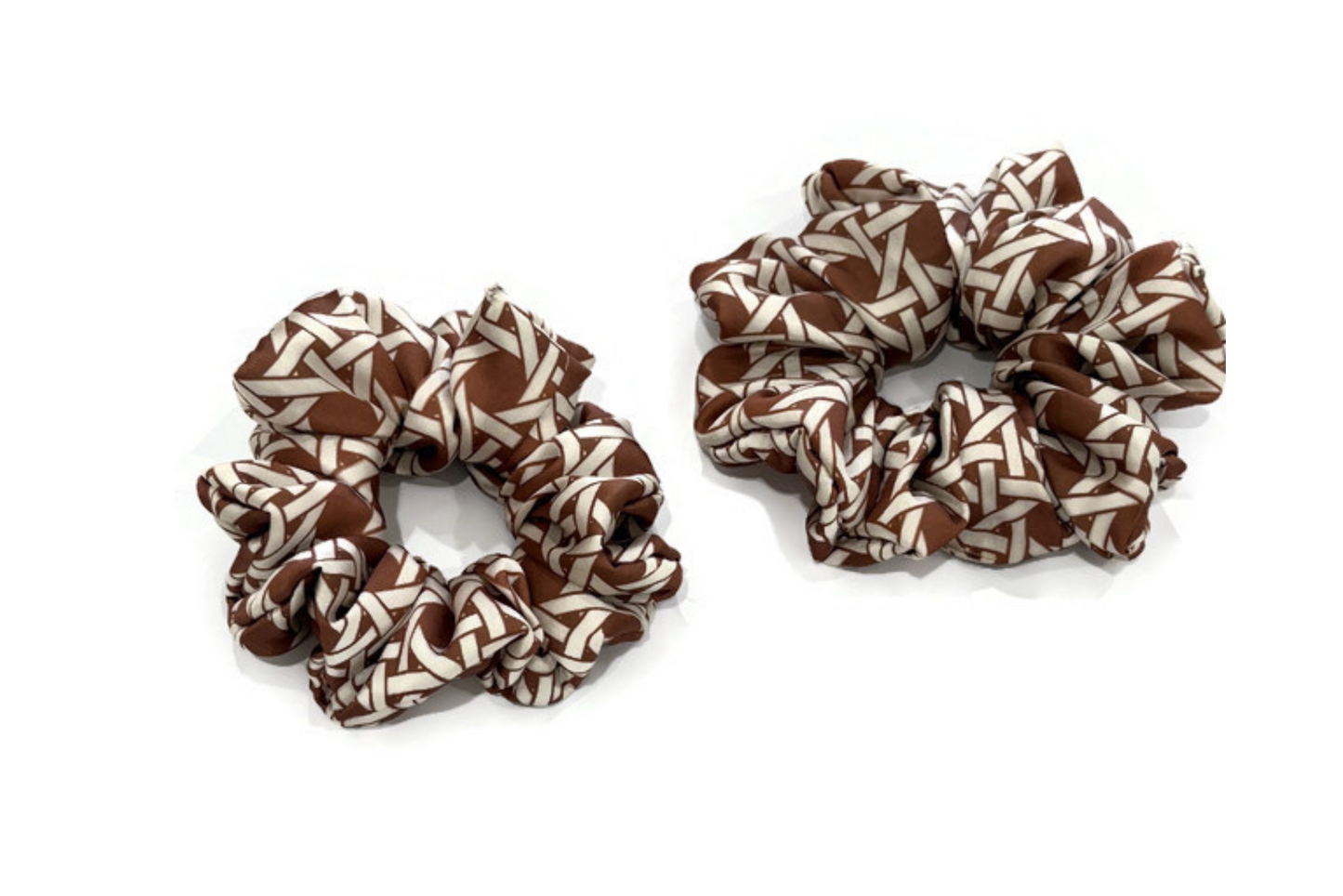 Brown Weave Print Satin Scrunchies