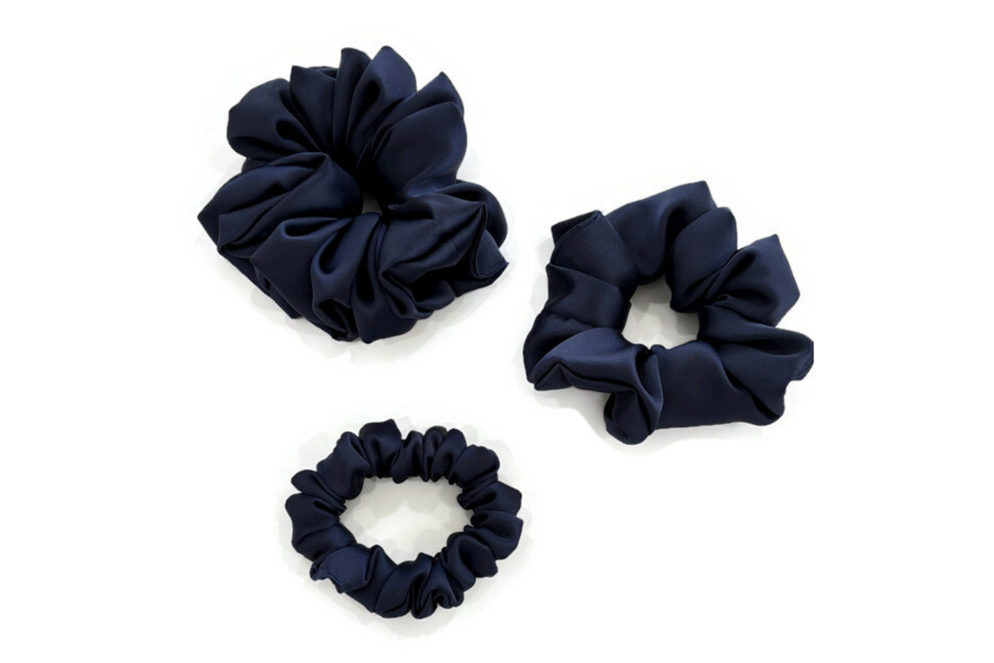 Navy Blue Satin Scrunchies - XL, Regular and Skinny sizes