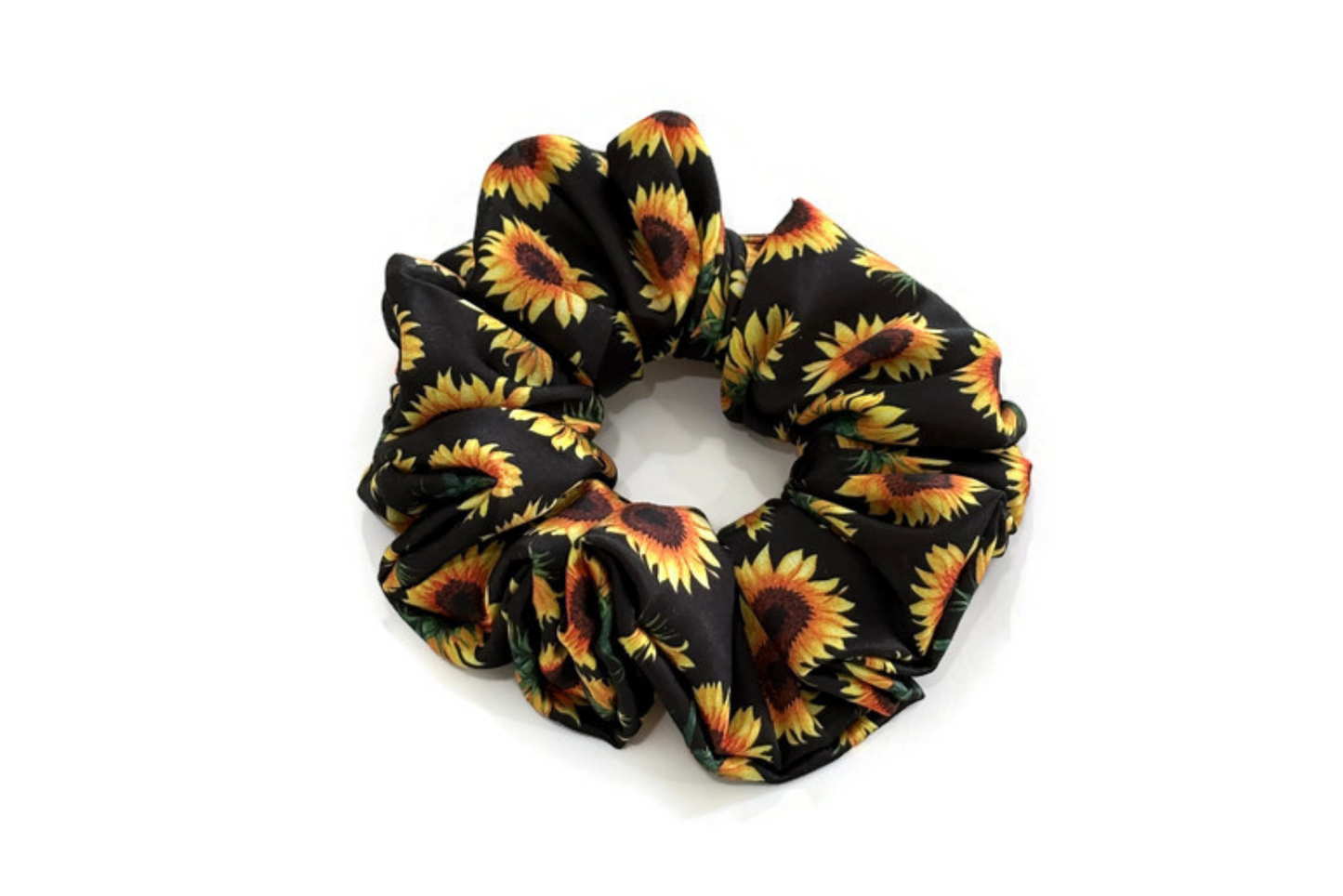 Sunflower Print Satin Scrunchies