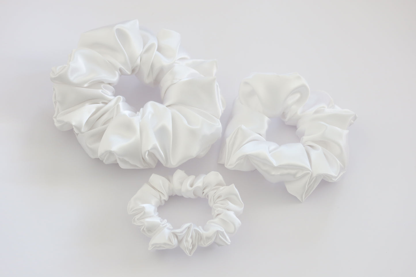 White Satin Scrunchies - XL, Regular and Skinny sizes