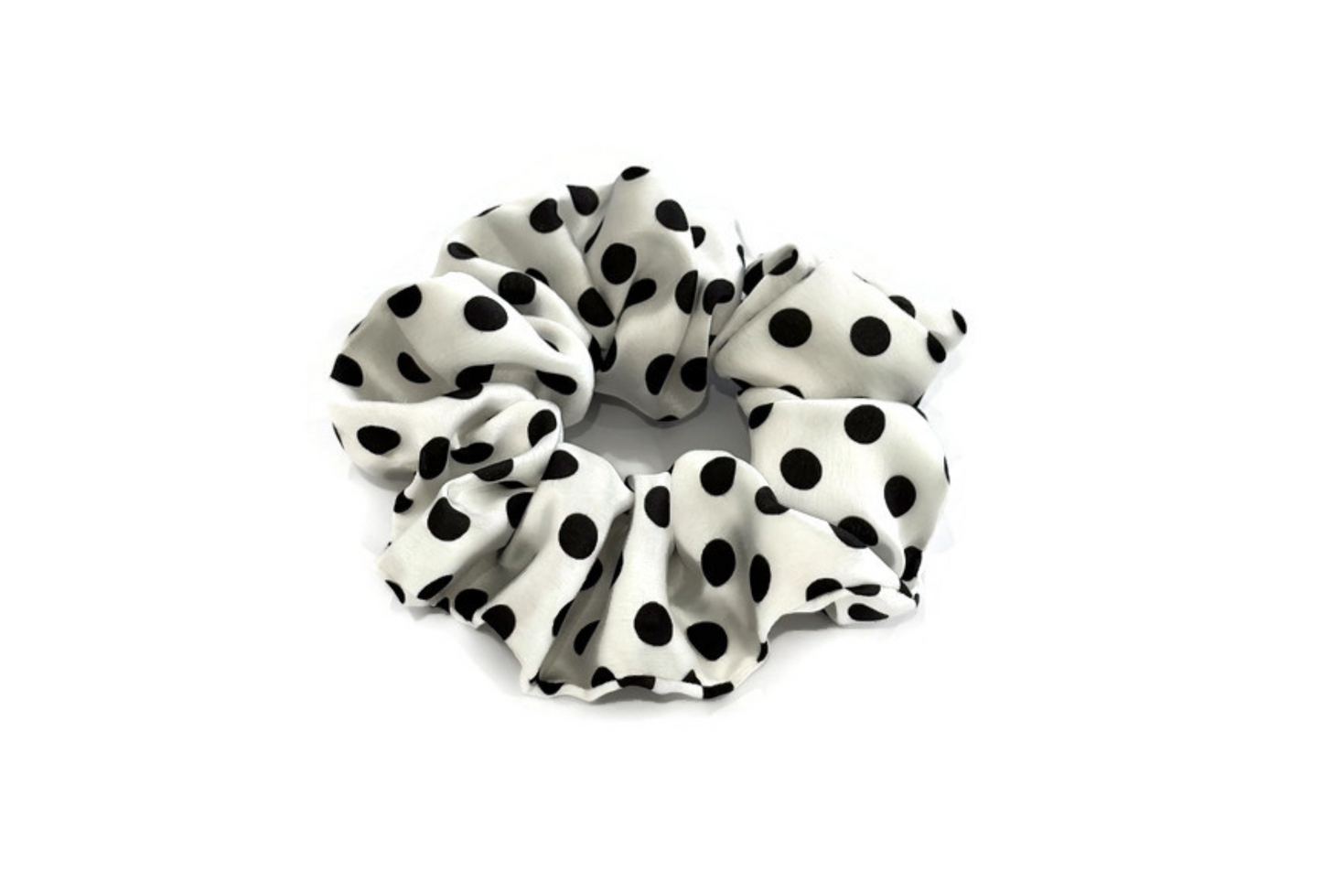 Black and White Polka Dot Satin Scrunchies