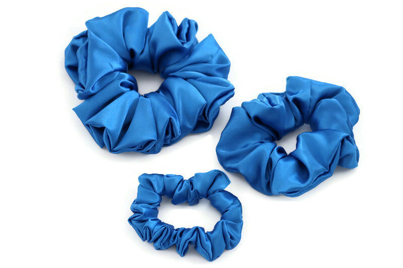 Blue Satin Scrunchies - XL, Regular and Skinny sizes