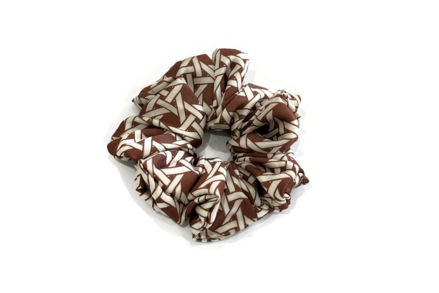 Brown Weave Print Satin Scrunchies