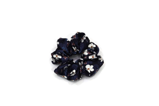 Dark Floral Satin Scrunchies