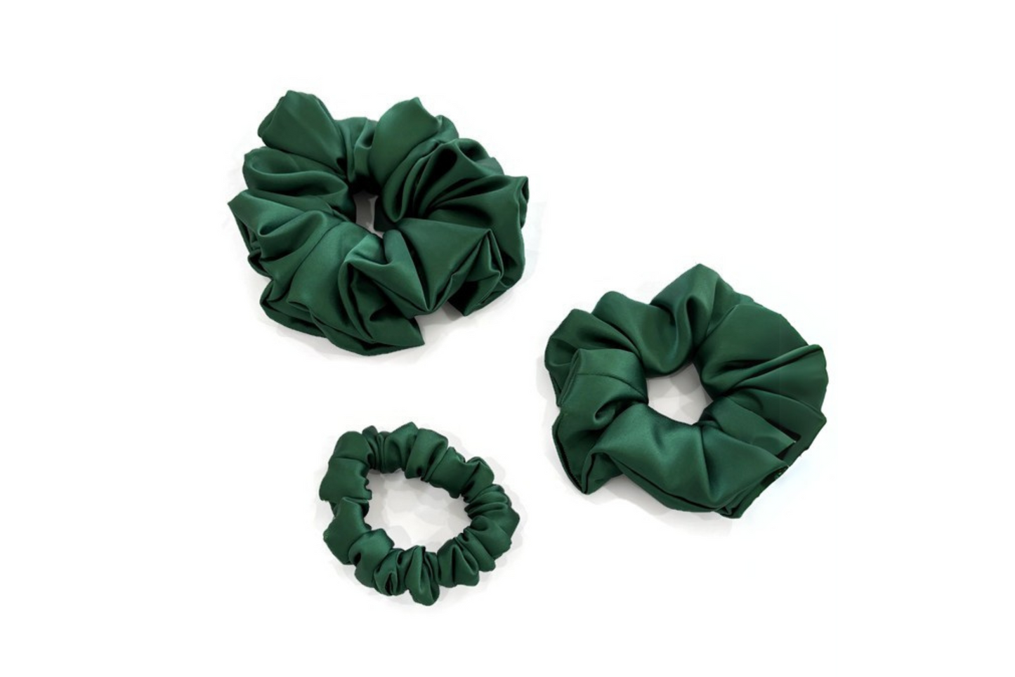 Green Satin Scrunchies - XL, Regular and Skinny sizes
