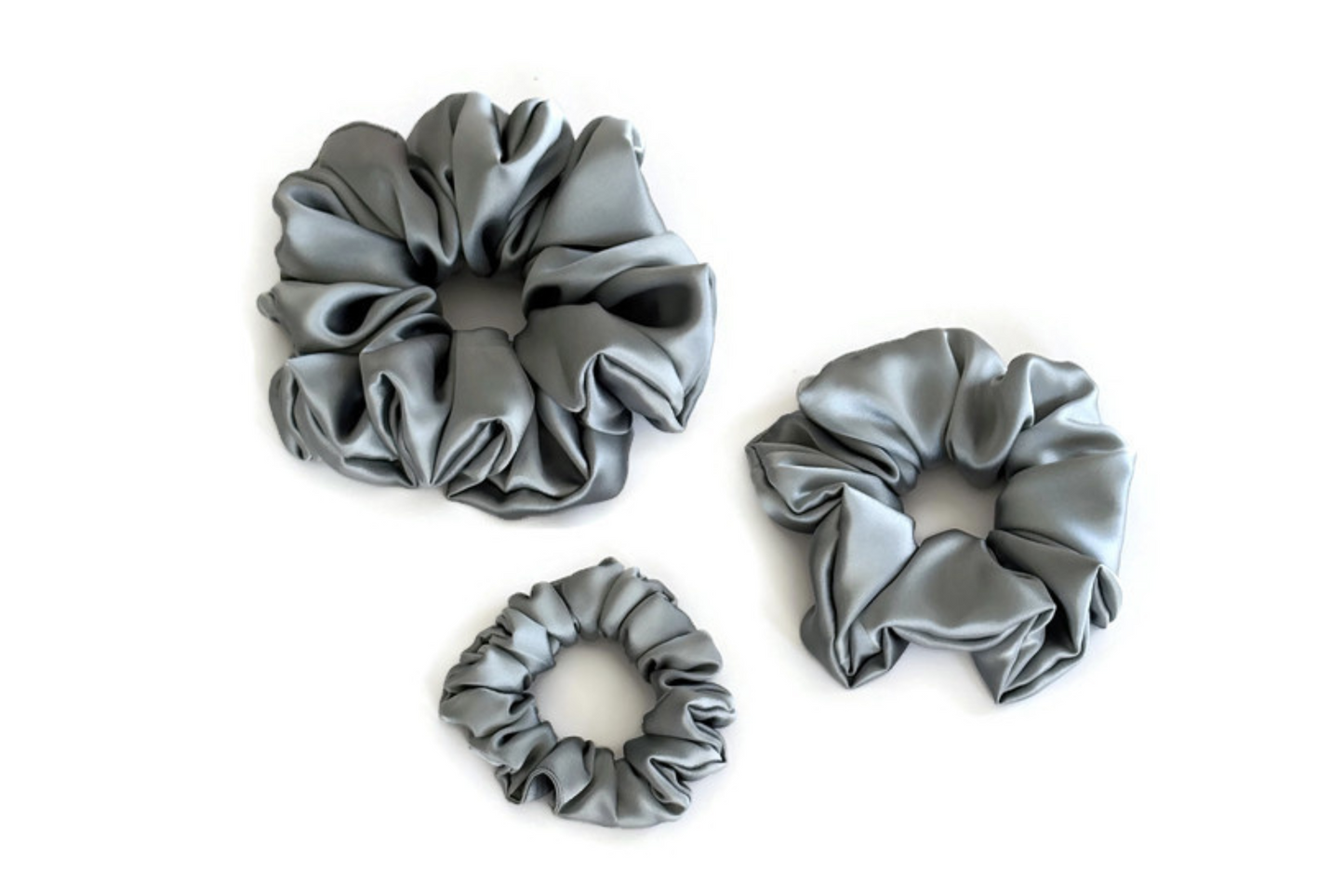 Grey Satin Scrunchies - XL, Regular and Skinny sizes