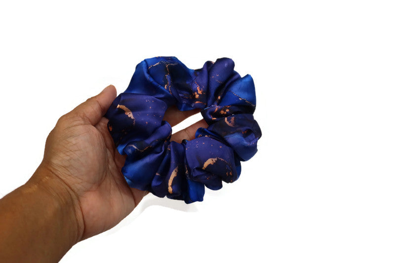 Marbled Blue Satin Scrunchies