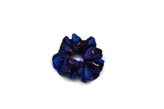 Marbled Blue Satin Scrunchies