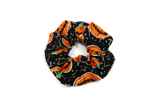 Pumpkin Jack O Lantern and Bats Scrunchies