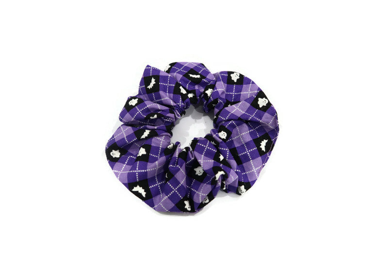 Spooky Purple Tartan Ghost Scrunchies