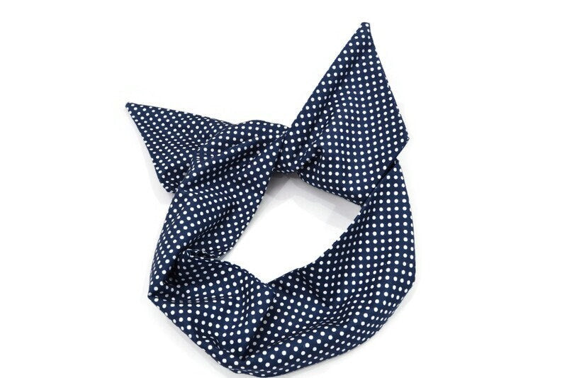 Navy Blue and White Polka Dots Wire Headband