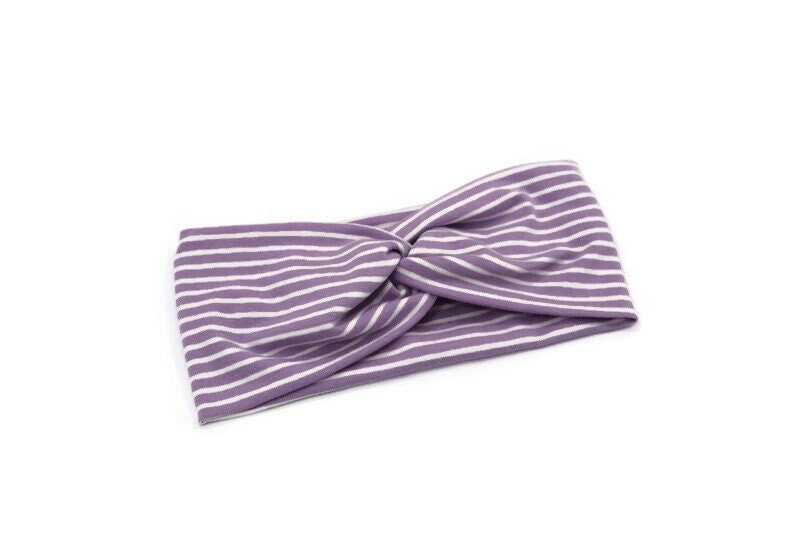 Lilac and White Striped Knot Headband